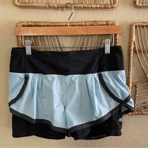 Lululemon Double Shorts Black Blue Cycling Running Tennis Leg Pocket Women's 6